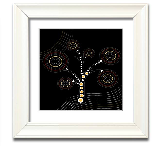 Aboriginal Tree 2 Square Framed Print showcasing vibrant colors and intricate patterns, framed in a stylish border.